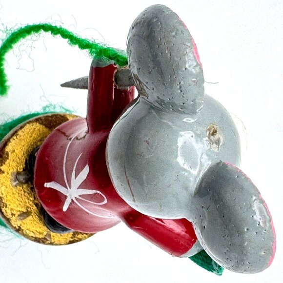 Vintage Wood Mouse Ornament Seamstress Decor On Spool Mid-Century Hand-Painted - Picture 9 of 9